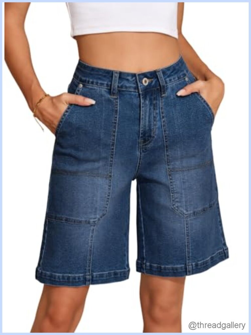Women's High Waisted Wide Leg Denim Shorts Stretchy Bermuda Jorts Casual Loose